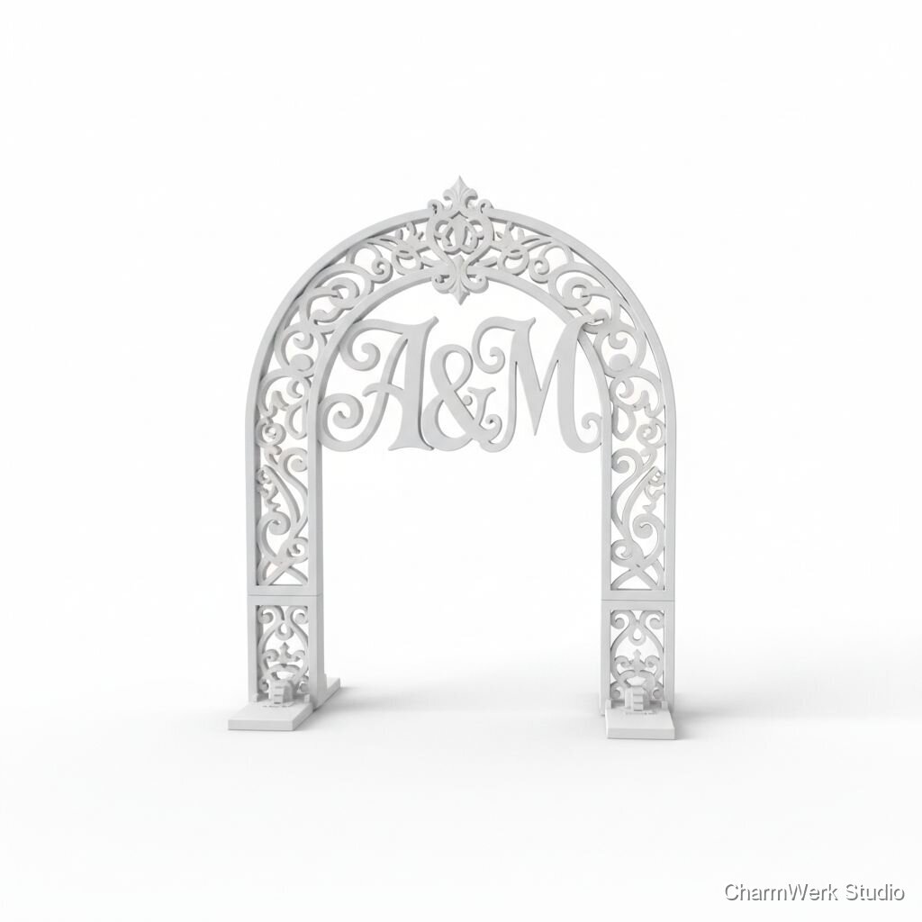 3D-gedrucktes Gästefoto-Backdrop als Monogramm-Bogen