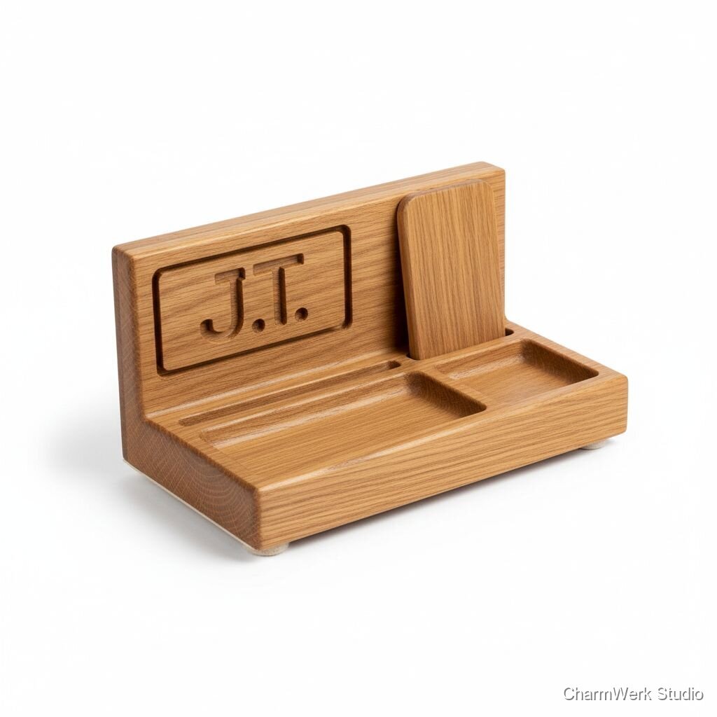 CNC-Schreibtisch-Organizer mit Initialen-Fach