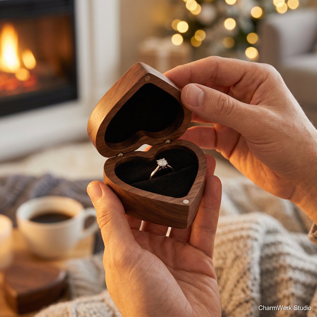 Ringbox mit Herz-Klappdeckel und Innenfräsung - Lifestyle