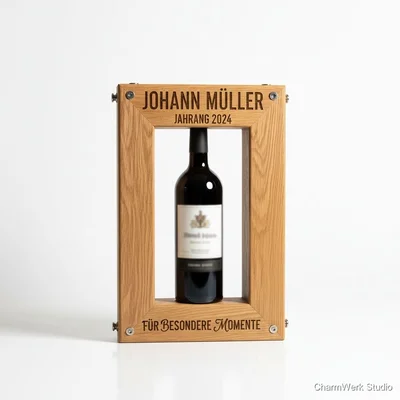 CNC-Weinpräsent „Jahrgangsrahmen“ für Flasche