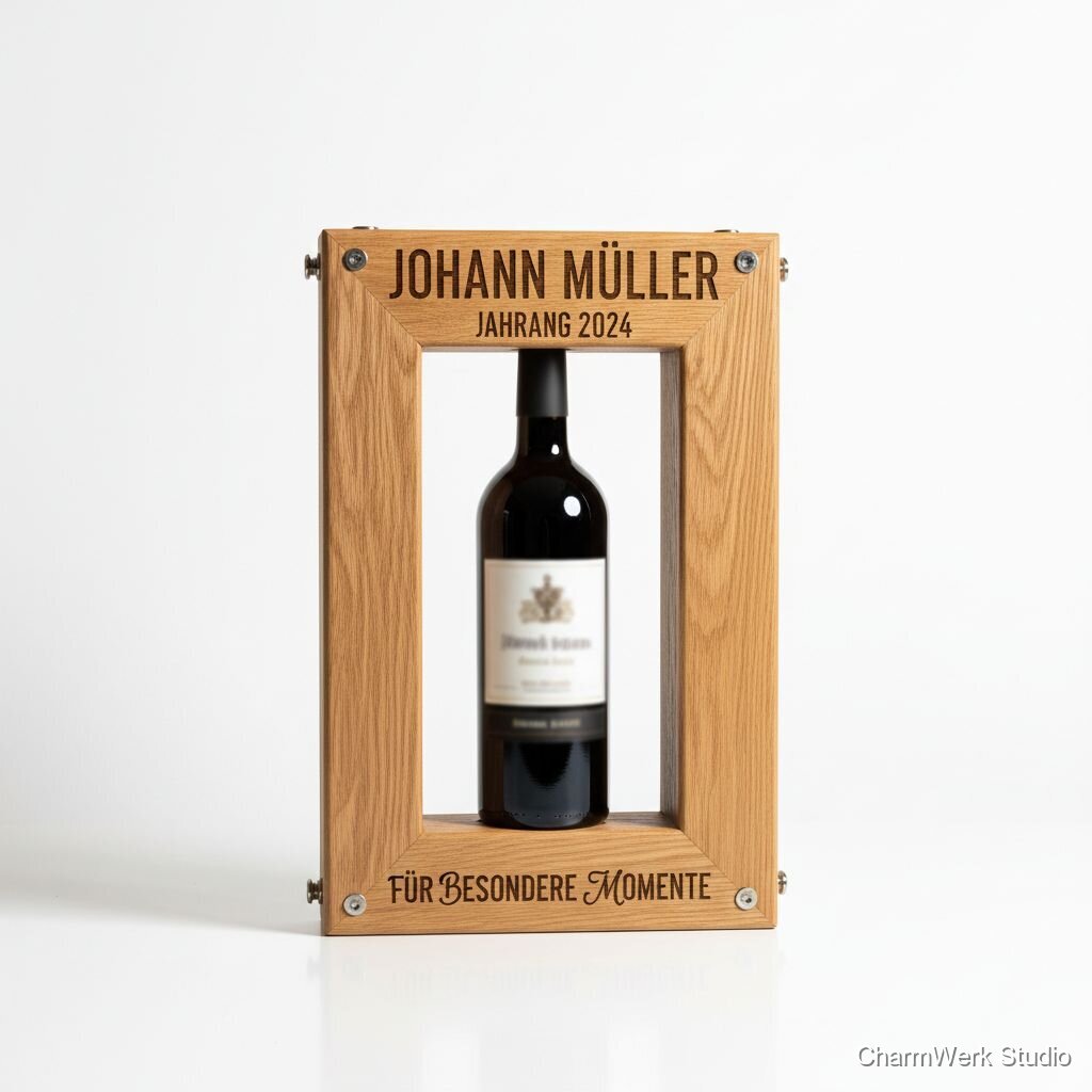 CNC-Weinpräsent „Jahrgangsrahmen“ für Flasche