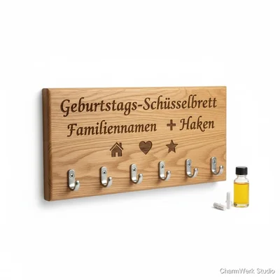 Geburtstags-Schlüsselbrett „Familiennamen + Haken“