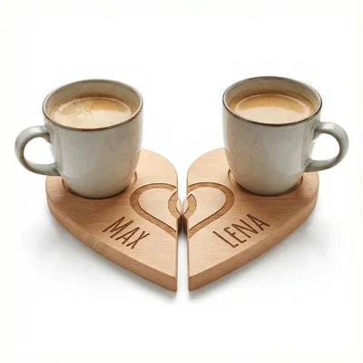 „Zwei Tassen, ein Herz“-Untersetzer-Set als Paar