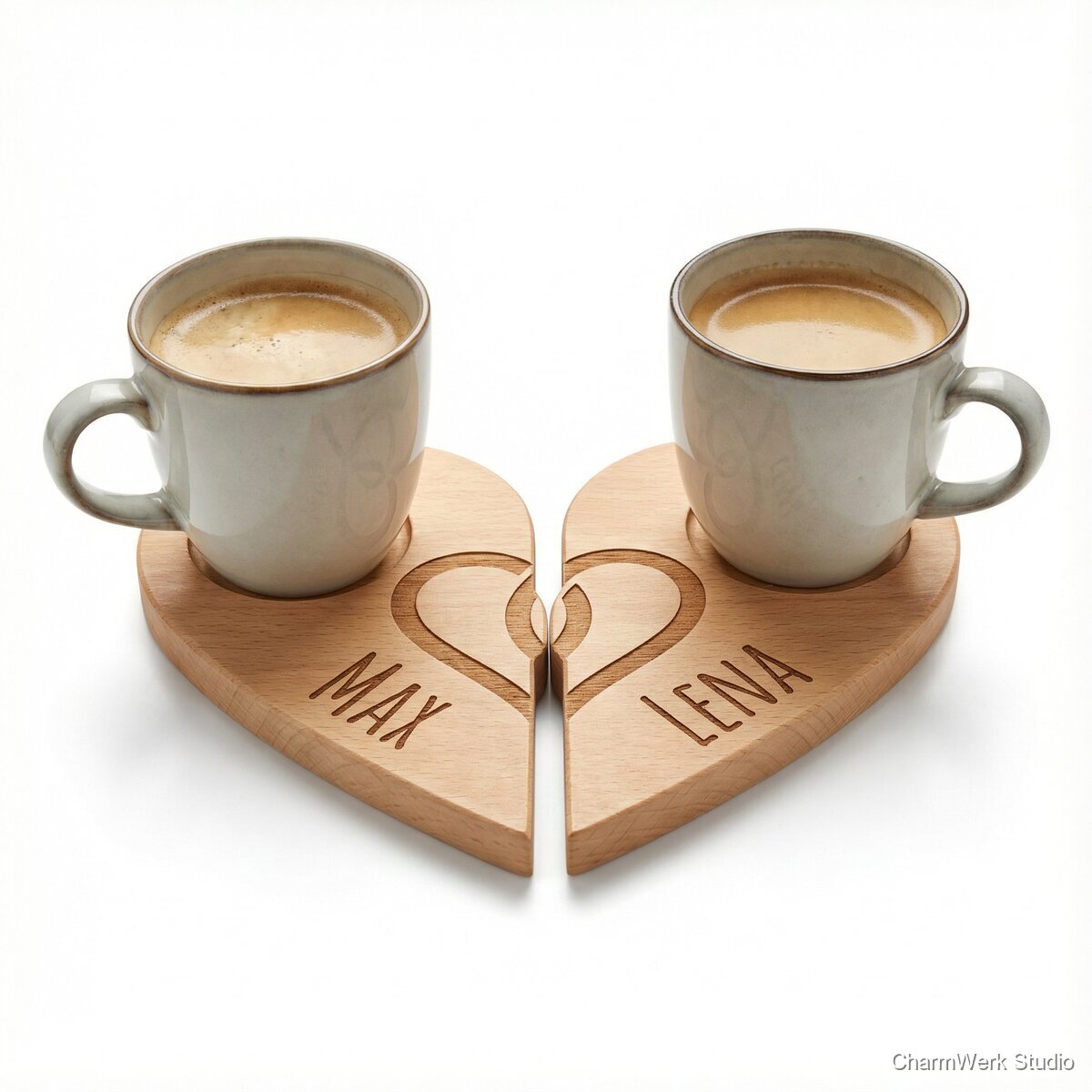 „Zwei Tassen, ein Herz“-Untersetzer-Set als Paar
