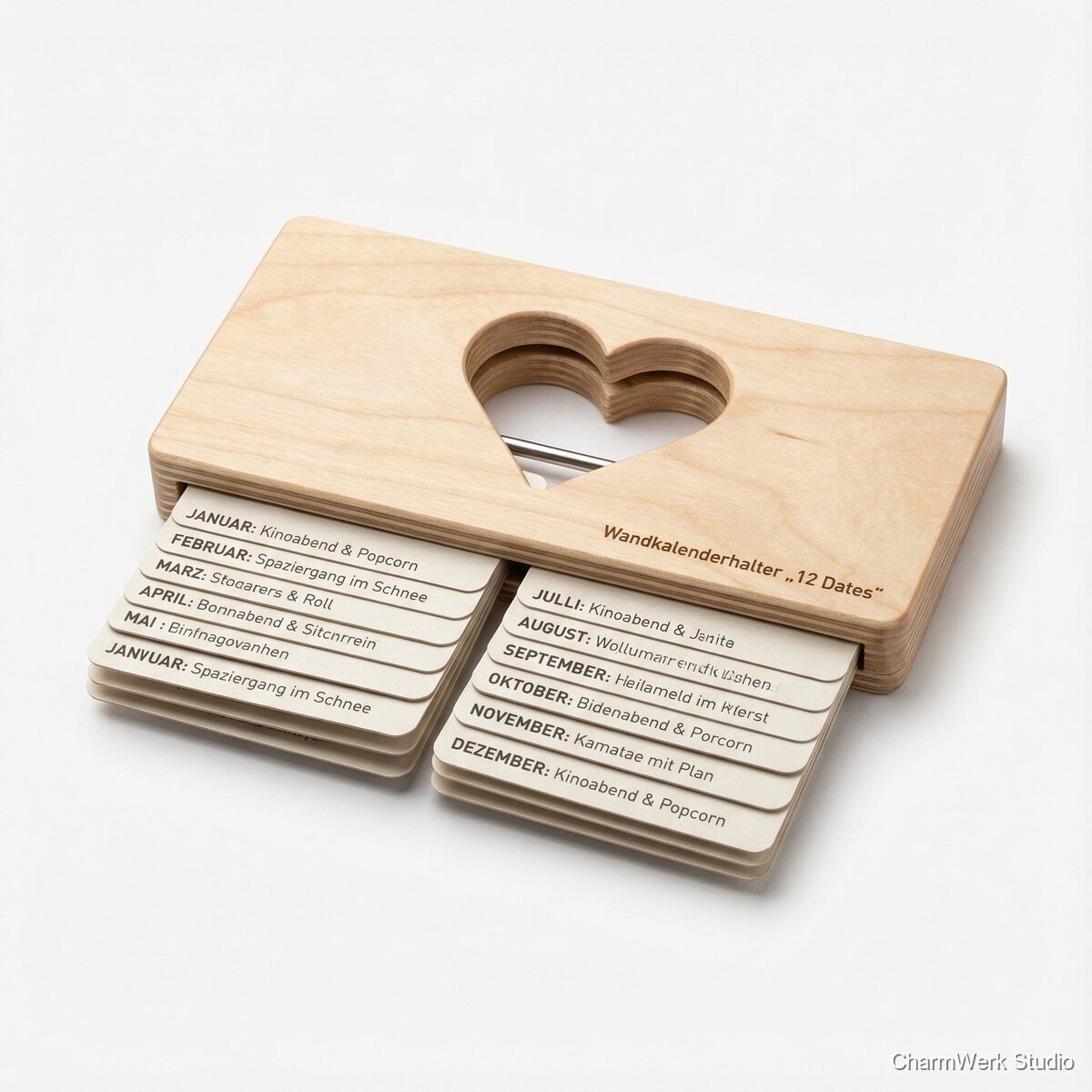 Wandkalenderhalter „12 Dates“ mit Herz-Klemmleiste