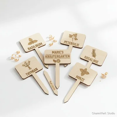 CNC-Kräutertopfschild-Set mit Namen und Sorten