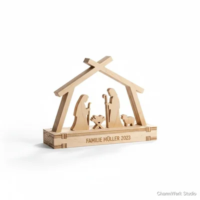 CNC-Krippen-Silhouette als Steckbild mit Namen