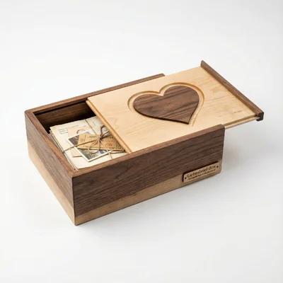 Liebesbrief-Box mit Schiebedeckel und Intarsien-Nut