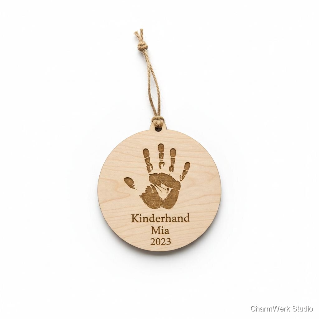 Lasergravierte Holz-Weihnachtskugel „Kinderhand“ als Andenken