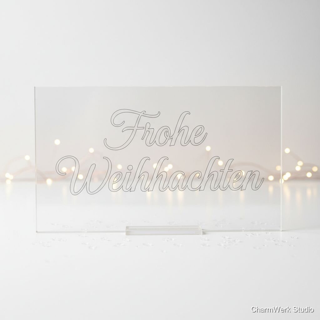 Acryl-Tischaufsteller „Frohe Weihnachten“ in Wunschschrift