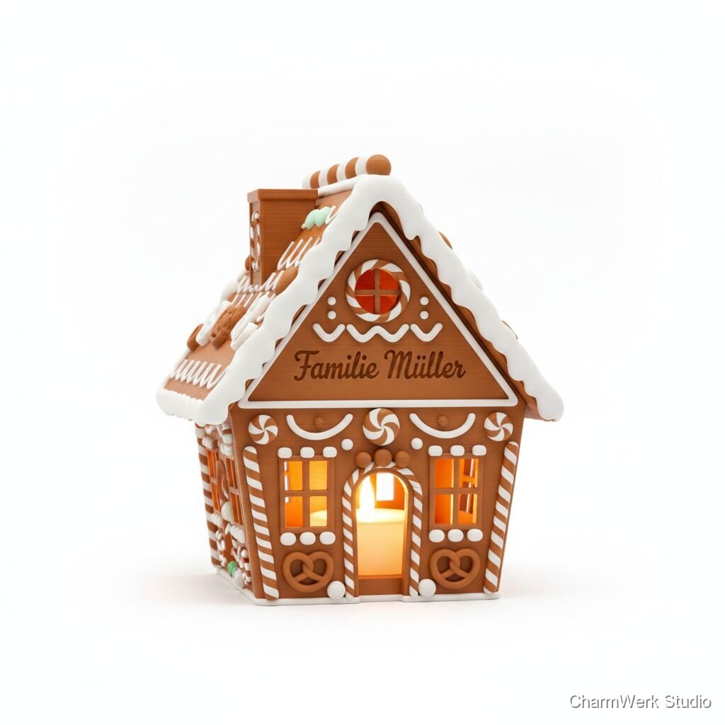 3D-gedrucktes „Lebkuchenhaus“-Teelichtgehäuse (ohne Winterdorf)