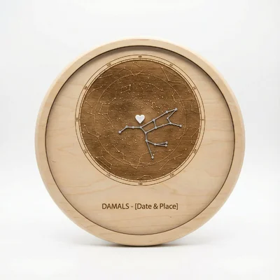 Sternenkarte im Holzrahmen mit 3D-Akzenten