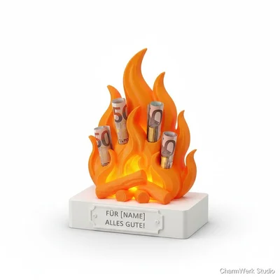 3D-gedruckter „Kamin“-Geldgeschenkhalter mit Flammenoptik