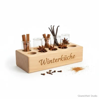 CNC-gefräste Gewürzleiste „Winterküche“ mit Gravur