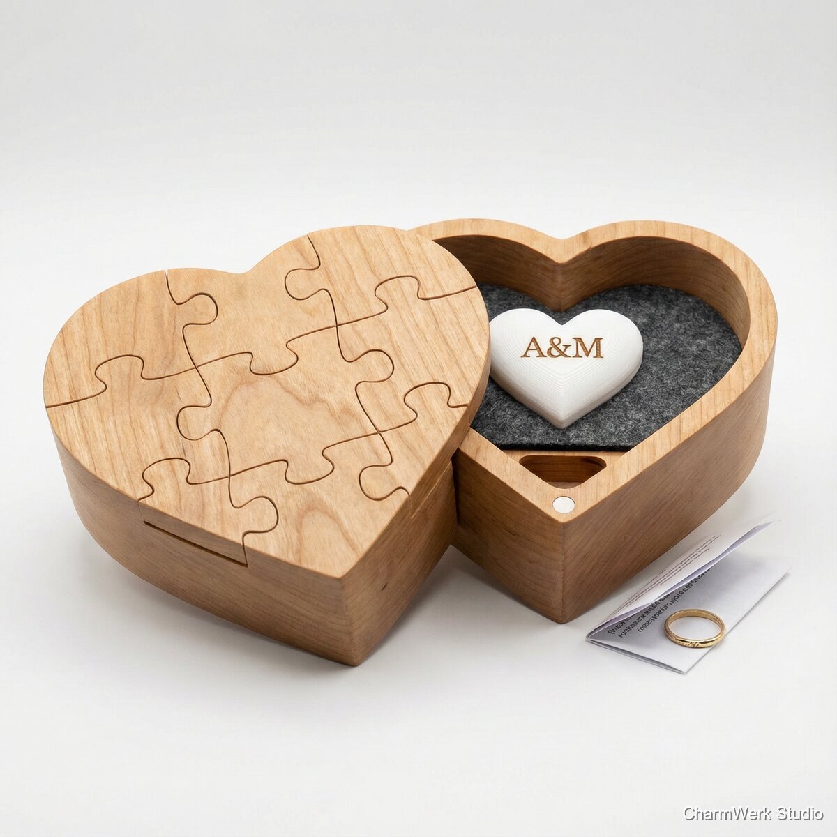 Puzzle-Herzbox mit Geheimfach für Botschaft