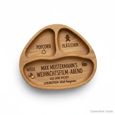 Lasergravierte „Weihnachtsfilm-Abend“-Snackschale aus Holz