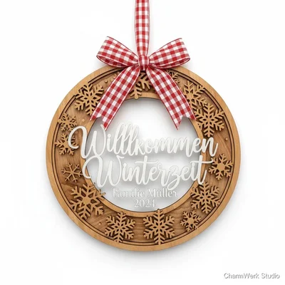 Kombi: Holz-Acryl-Türkranz „Willkommen Winterzeit“