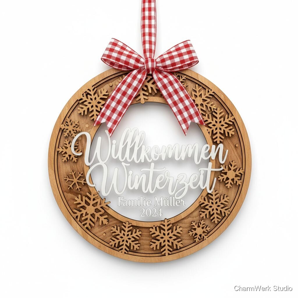 Kombi: Holz-Acryl-Türkranz „Willkommen Winterzeit“