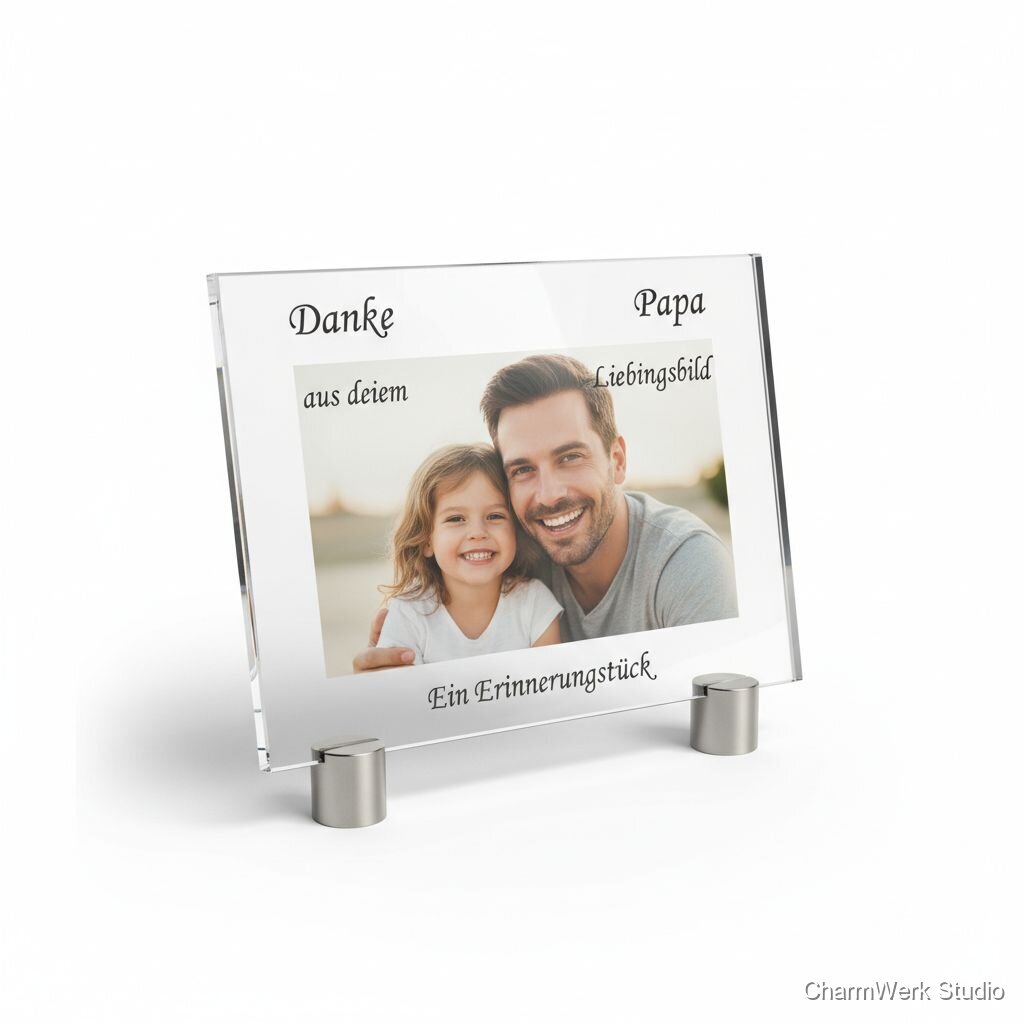 Acryl-Fotoaufsteller „Danke, Papa“ mit Gravurrahmen