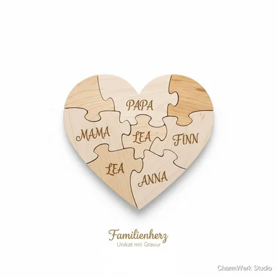 Holz-Puzzle „Familienherz“ mit Namensgravur