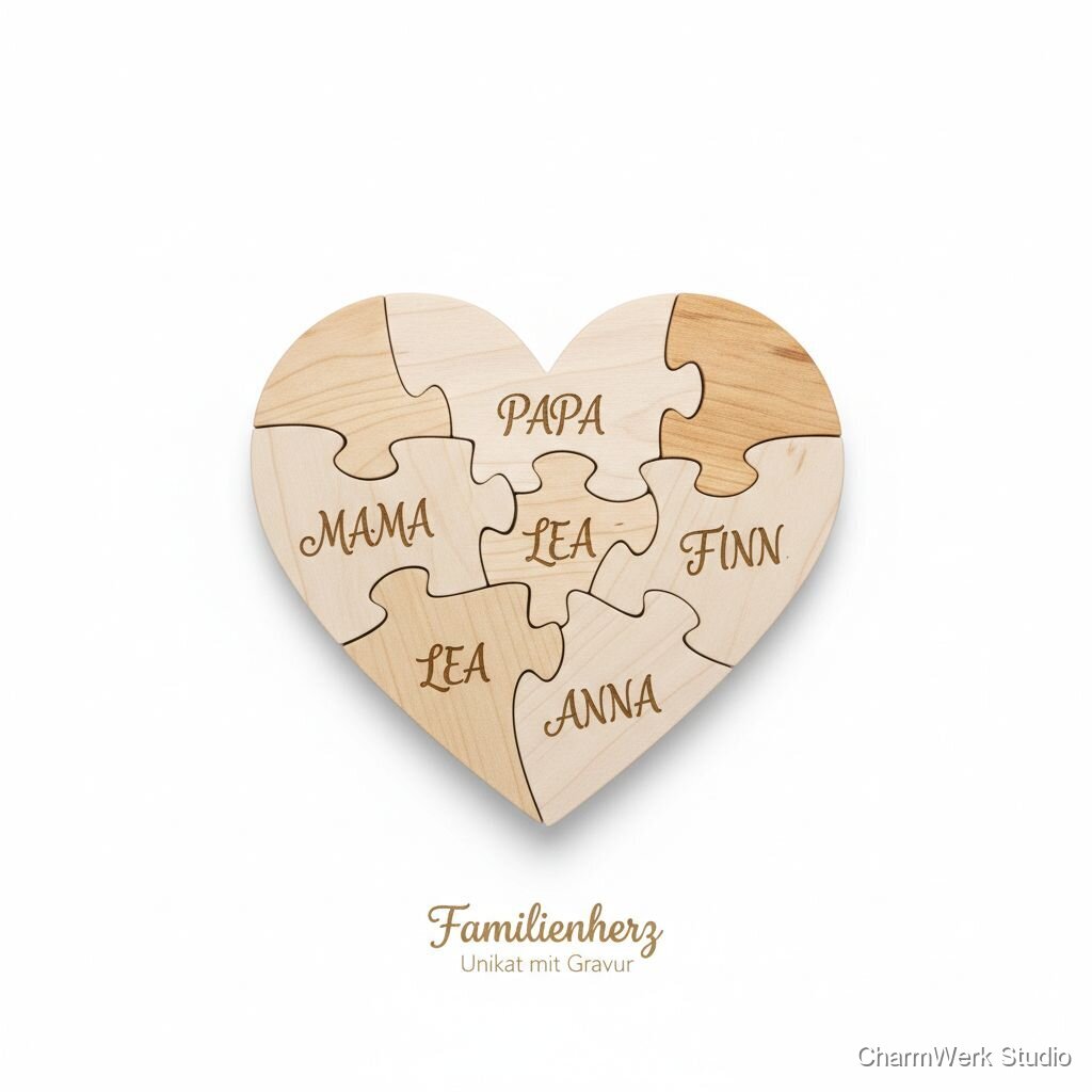 Holz-Puzzle „Familienherz“ mit Namensgravur