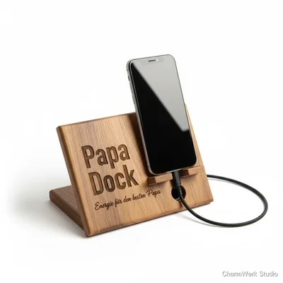 Gravierte Handy-Ladestation aus Holz „Papa Dock“