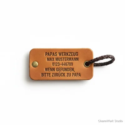 Graviertes Werkzeug-Taschenlabel aus Leder