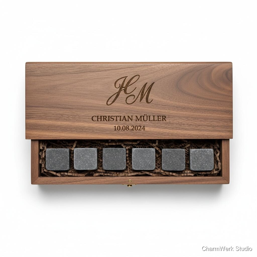 Gravierte Whisky-Steine-Box aus Holz