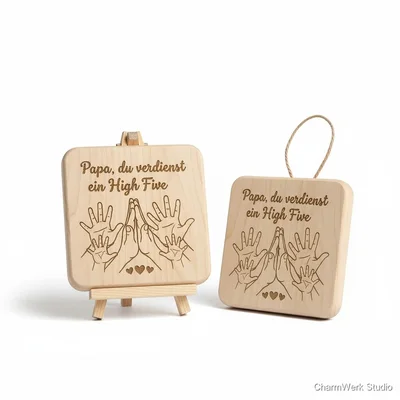 Gravierte Familien-„High-Five“-Plakette aus Holz