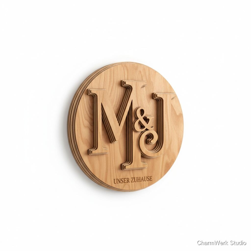 Monogramm-Wandpanel als 3D-Holzschriftzug