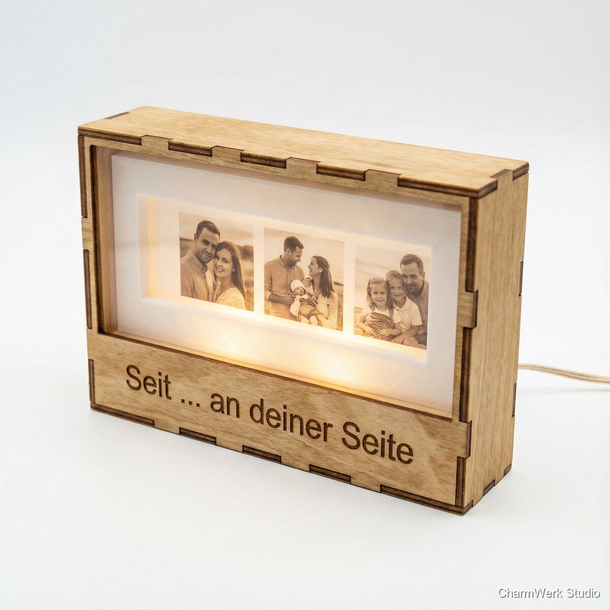 Fotostreifen-Lichtbox mit Gravur und 3D-Diffusor - Seitenansicht