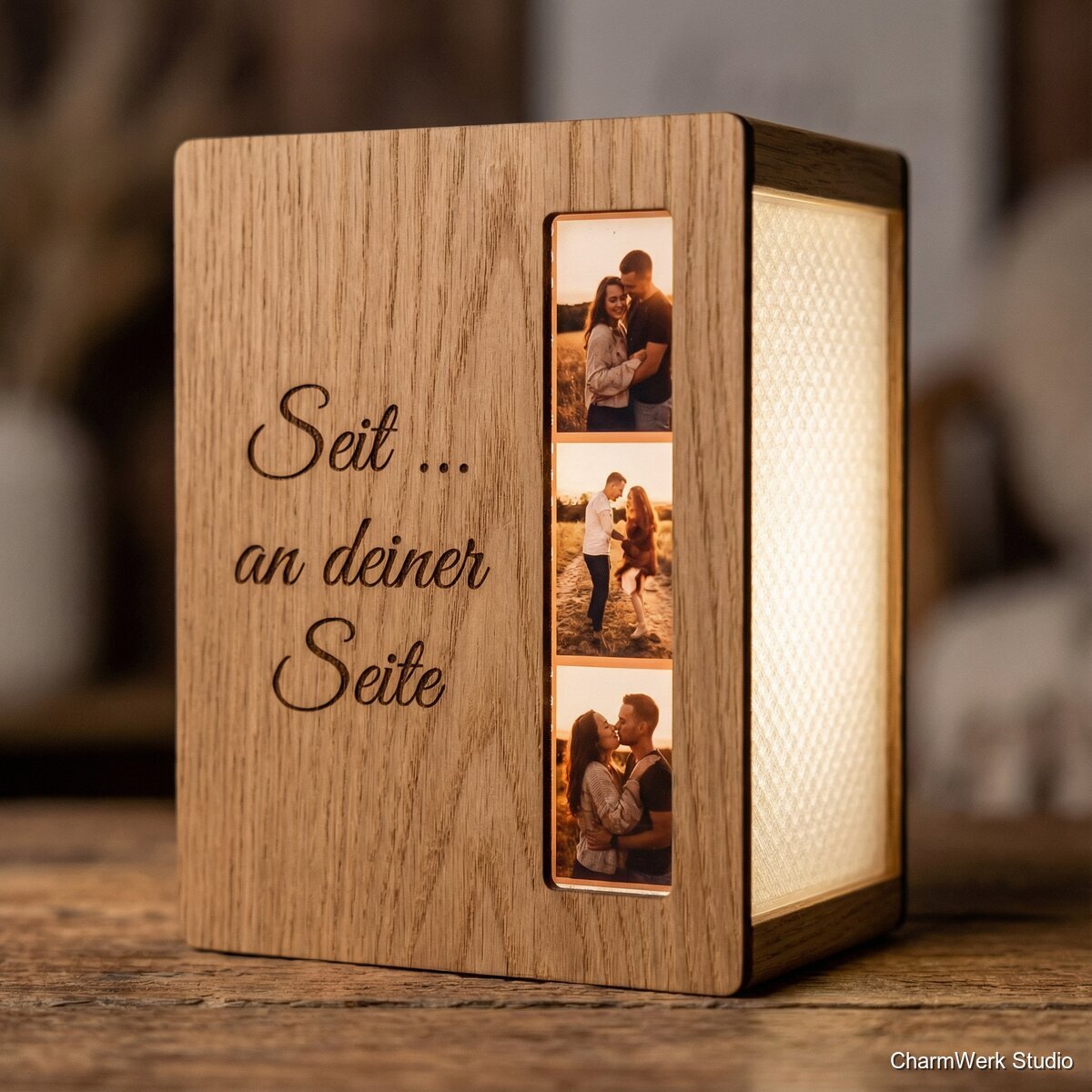 Fotostreifen-Lichtbox mit Gravur und 3D-Diffusor - Detailansicht