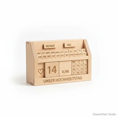 Ewiger Kalender „Unser Hochzeitstag“ als Holzblock