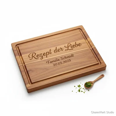 CNC-Schneidebrett „Rezept der Liebe“ mit Saftrille