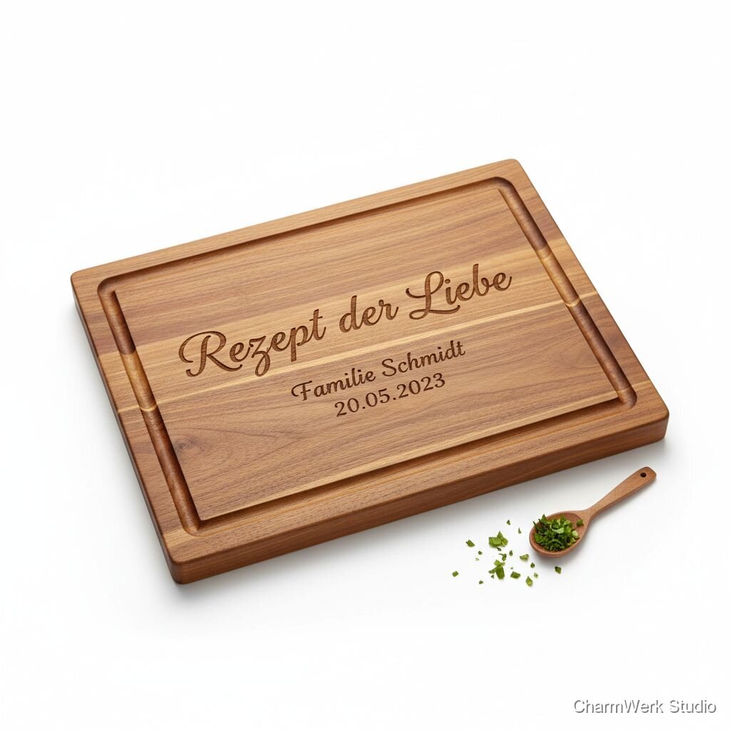 CNC-Schneidebrett „Rezept der Liebe“ mit Saftrille