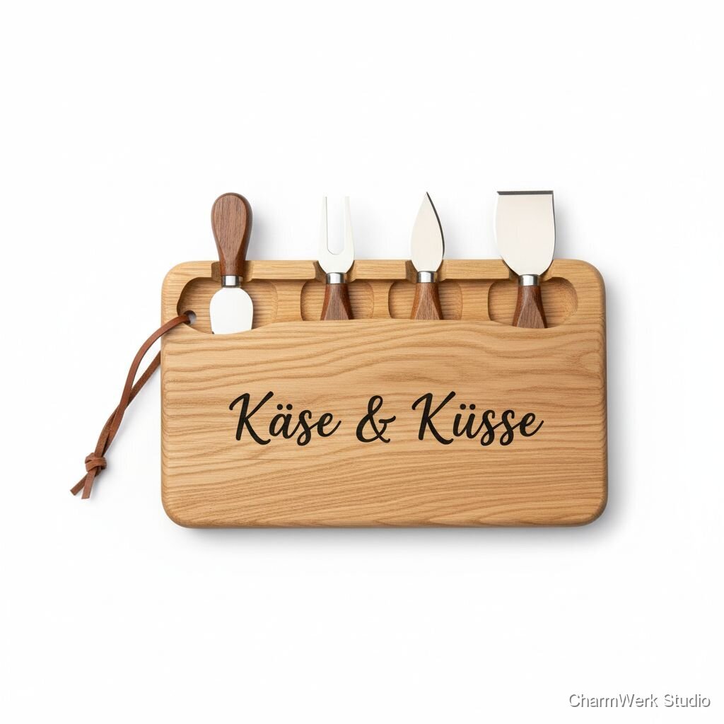 Servierbrett „Käse & Küsse“ mit Messer-Mulden