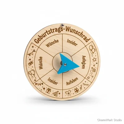 Geburtstags-Wunschrad aus Holz mit 3D-Pfeil