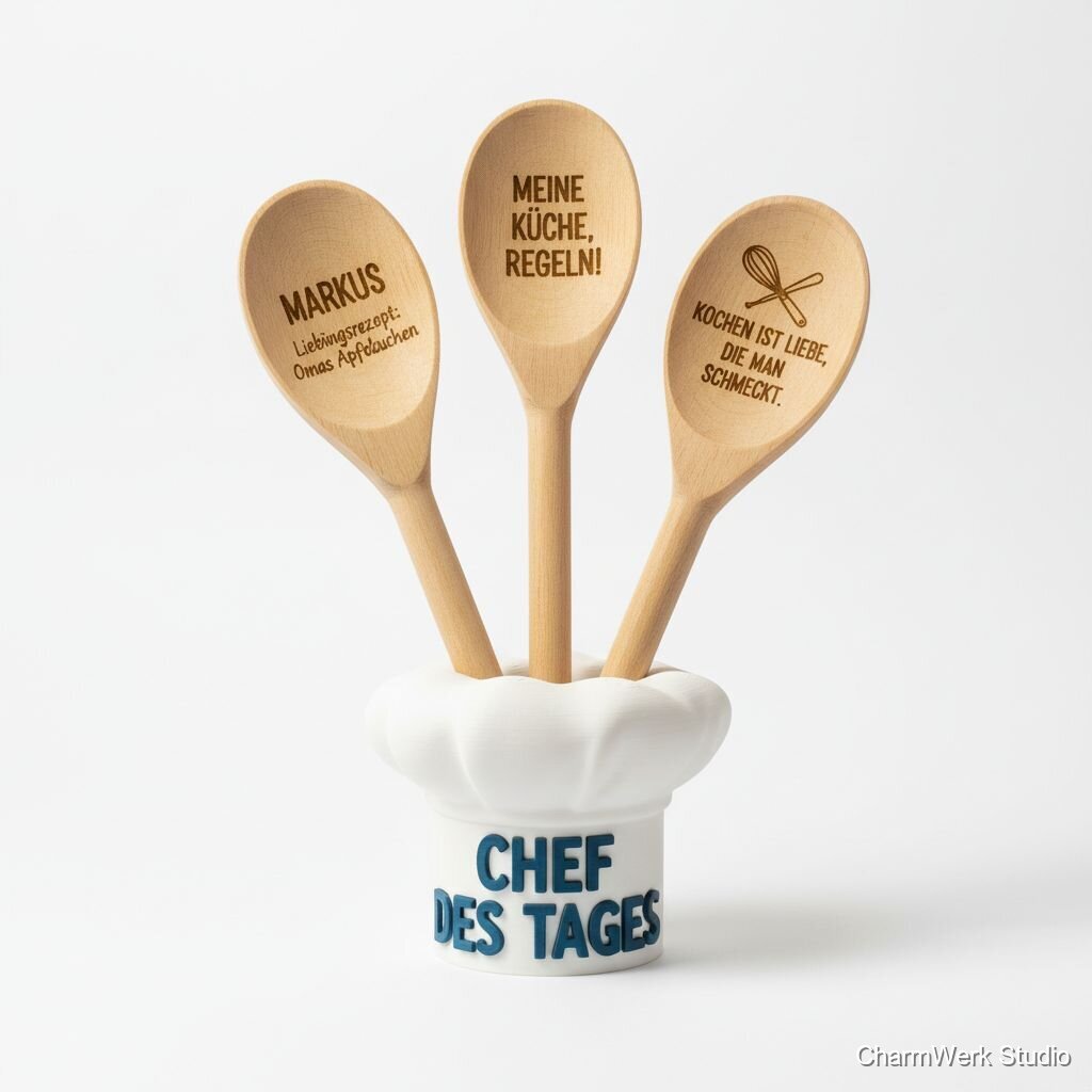 Geburtstags-Kochlöffel-Set mit 3D-Halter „Chef des Tages“
