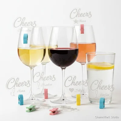 Acryl-„Cheers“-Drinkmarker mit Gravur und 3D-Clip