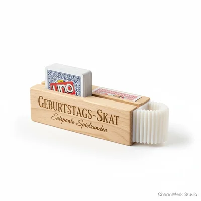 Geburtstags-Skat/Uno-Kartenhalter mit Gravur und 3D-Clip