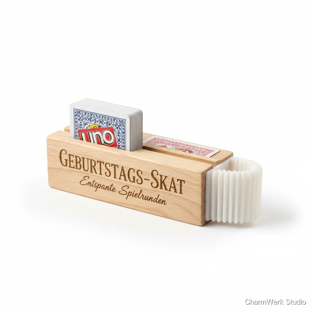 Geburtstags-Skat/Uno-Kartenhalter mit Gravur und 3D-Clip