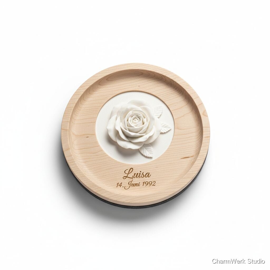 CNC-Schmuckablage „Geburtsblume“ mit 3D-Blütenrelief