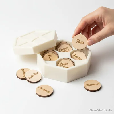 Geburtstags-„Memory-Token“-Set mit Gravur und 3D-Box