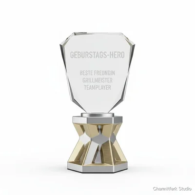 „Geburtstags-Hero“-Trophäe aus Acryl mit 3D-Sockel