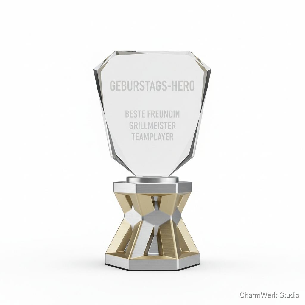 „Geburtstags-Hero“-Trophäe aus Acryl mit 3D-Sockel