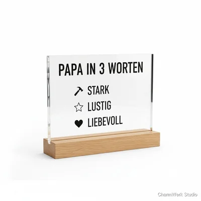 Acryl-Schreibtischaufsteller „Papa in 3 Worten“