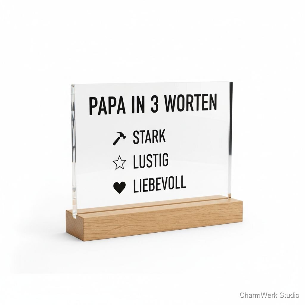 Acryl-Schreibtischaufsteller „Papa in 3 Worten“