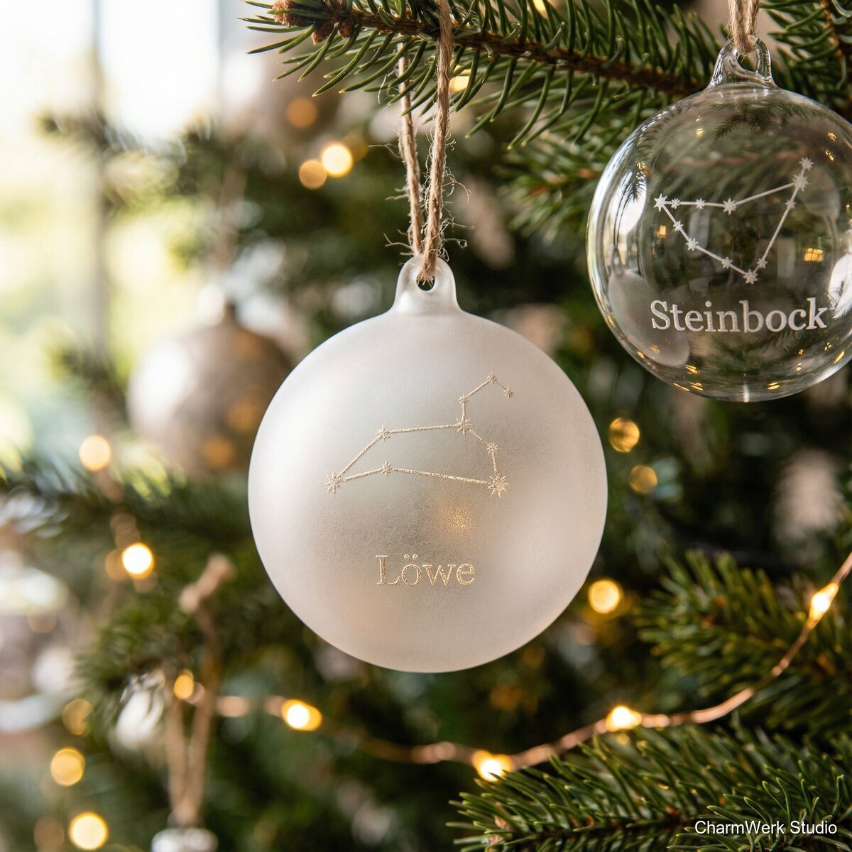 Weihnachtskugeln aus Acryl mit Sternbild-Namen - Detailansicht