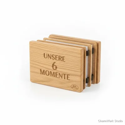 Holz-Foto-Leporello mit Gravur „Unsere 6 Momente“