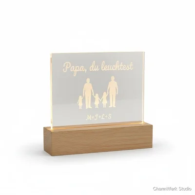 Acryl-Nachtlicht „Papa, du leuchtest“ mit Familien-Silhouette